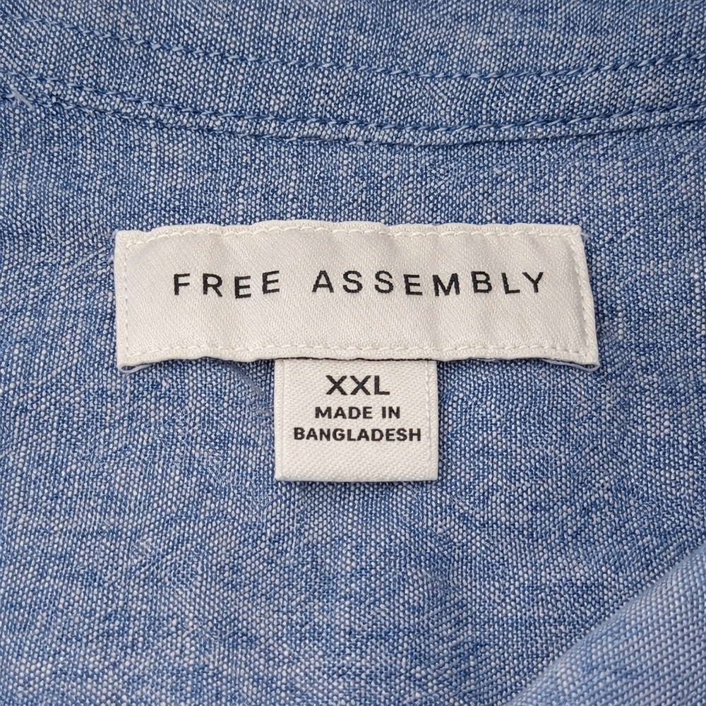 Free Assembly Chambray Button Down Shirt XXL 2X Linen Cotton Short Sleeve Casual - Picture 4 of 5